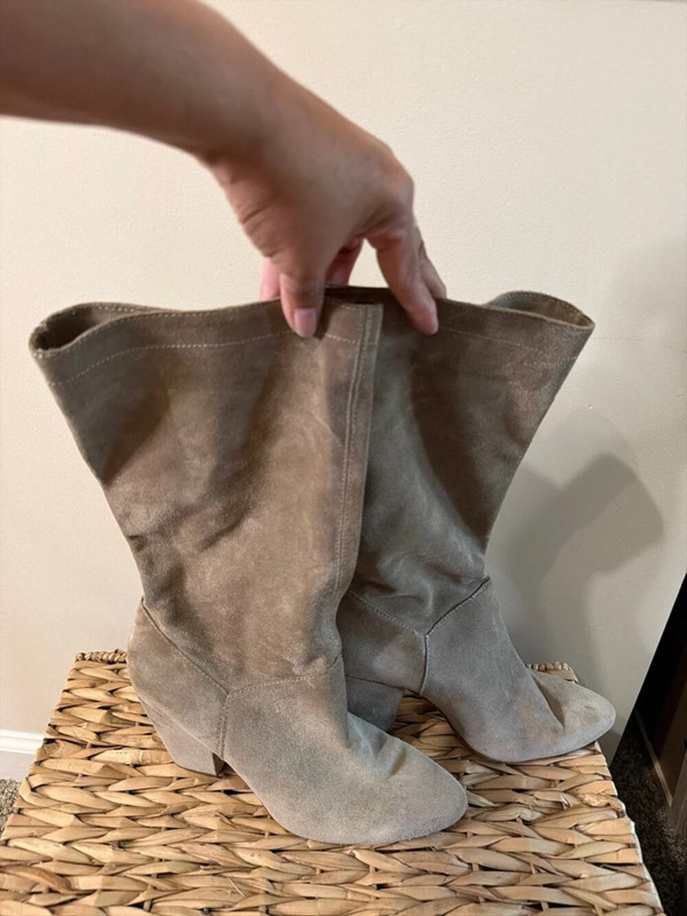 One state, genuine, suede, black heel, mid calf , boot 9.5